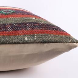 Handwoven Turkish Kilim Pillow Cover Textured Boho Floor Cushion - 24x24 - thumbnail 4