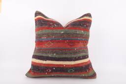 Handwoven Turkish Kilim Pillow Cover Textured Boho Floor Cushion - 24x24 - thumbnail 1