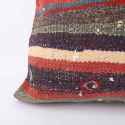 Handwoven Turkish Kilim Pillow Cover Textured Boho Floor Cushion - 24x24 - thumbnail 3
