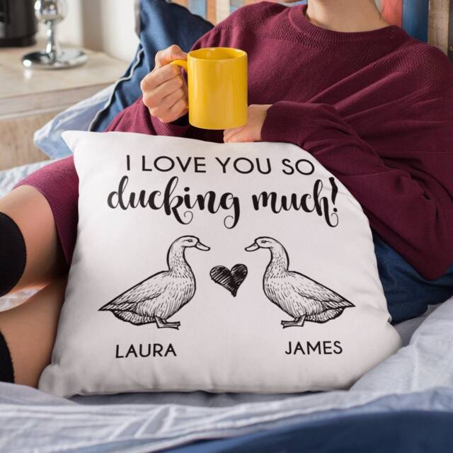Love You So Ducking Much Cushion Engagement Gift Personalised Valentines Present Duck Love Punny Autocorrect - image 1