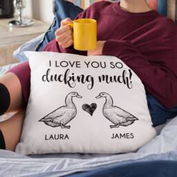 Love You So Ducking Much Cushion Engagement Gift Personalised Valentines Present Duck Love Punny Autocorrect - thumbnail 1