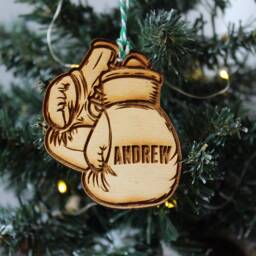 Personalised Boxing Christmas Ornament Gloves Boxer Wood Custom Bauble Laser Engraved Rustic Wooden Name Tree Decoration Irish - thumbnail 2