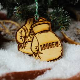 Personalised Boxing Christmas Ornament Gloves Boxer Wood Custom Bauble Laser Engraved Rustic Wooden Name Tree Decoration Irish - thumbnail 3