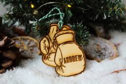 Personalised Boxing Christmas Ornament Gloves Boxer Wood Custom Bauble Laser Engraved Rustic Wooden Name Tree Decoration Irish