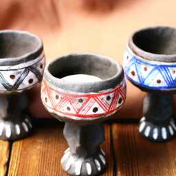 Handmade Boho Ceramic Candle Holders - Geometric Pattern Stands Unique Gift Decor - thumbnail 2