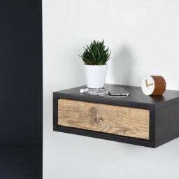 Floating Nightstand Gray Stone With Drawer in Old Wood Scandinavian Design - thumbnail 4
