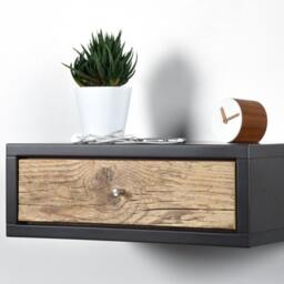 Floating Nightstand Gray Stone With Drawer in Old Wood Scandinavian Design - thumbnail 3