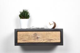 Floating Nightstand Gray Stone With Drawer in Old Wood Scandinavian Design - thumbnail 1