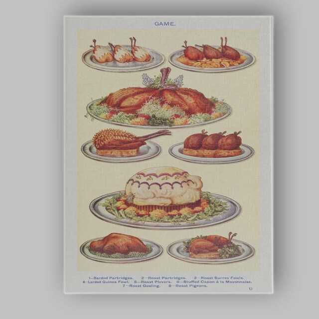 Vintage Game Birds Roast Cuisine Illustration Canvas Wall Art Print Decor Picture Ready To Hang - image 1