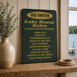 Personalized Lake House Rules Metal Sign, Custom Family Cabin Wall Art, Vacation Home Decor, Life Sign - thumbnail 1