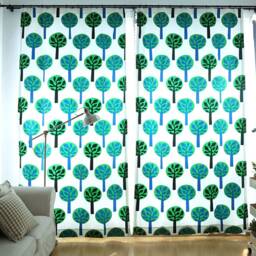 Window Curtain Panel/Window Treatment/Topper/Bedroom Drape/Bathroom Shower Curtain, Kids Nursery Children Playroom-Cotton Green Tree, Freegift - thumbnail 2