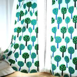 Window Curtain Panel/Window Treatment/Topper/Bedroom Drape/Bathroom Shower Curtain, Kids Nursery Children Playroom-Cotton Green Tree, Freegift - thumbnail 1