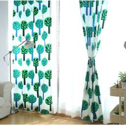 Window Curtain Panel/Window Treatment/Topper/Bedroom Drape/Bathroom Shower Curtain, Kids Nursery Children Playroom-Cotton Green Tree, Freegift - thumbnail 3