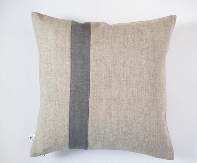 Decorative Color Block Pillow Cover, Gray Line Linen Pillow, Square Pillowcase - image 1