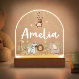 Personalised Led Animal Lamp, Kids Night Light Gift, Safari Jungle Animals Light, Birthday Gifts For Kids, Bedroom Nursery Table - thumbnail 2