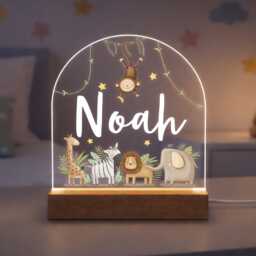 Personalised Led Animal Lamp, Kids Night Light Gift, Safari Jungle Animals Light, Birthday Gifts For Kids, Bedroom Nursery Table - thumbnail 3
