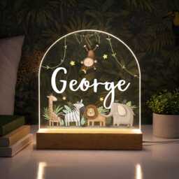 Personalised Led Animal Lamp, Kids Night Light Gift, Safari Jungle Animals Light, Birthday Gifts For Kids, Bedroom Nursery Table - thumbnail 1