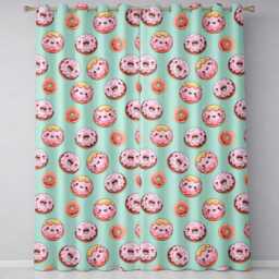 Cute Kawaii Donuts With Pink Icing Mint Green Background Seamless Pattern Readymade Eyelet Ring Top Thermal 100% Blackout Curtains - thumbnail 2
