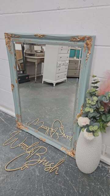 French Louis Ornate Dress Mirror Painted Eggshell Copper Leaf Gilding - image 1