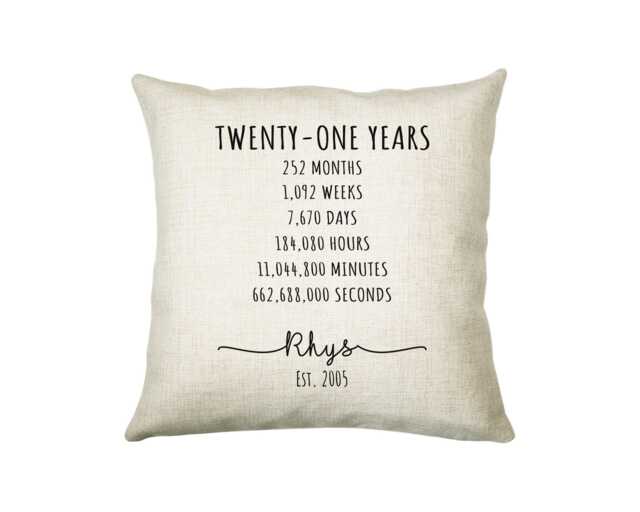 21st Birthday Gift For Men - Personalised Cushion Age 21 Him Mens Years Months Weeks Design Son Brother Twenty One Bne21C - image 1