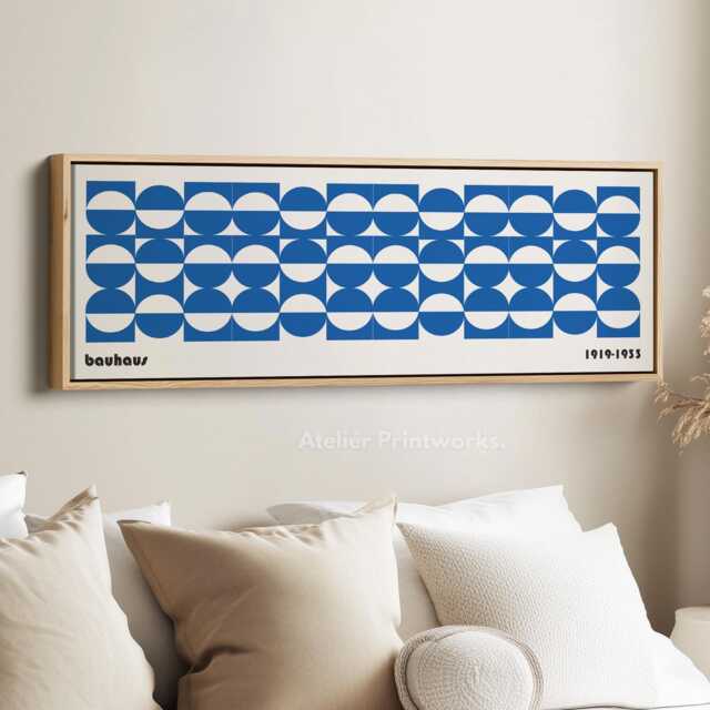 White Bauhaus Geometric Horizontal Wall Art Long Narrow Framed Canvas Print For Bedroom Living Room Office Or Hallway Decor - image 1