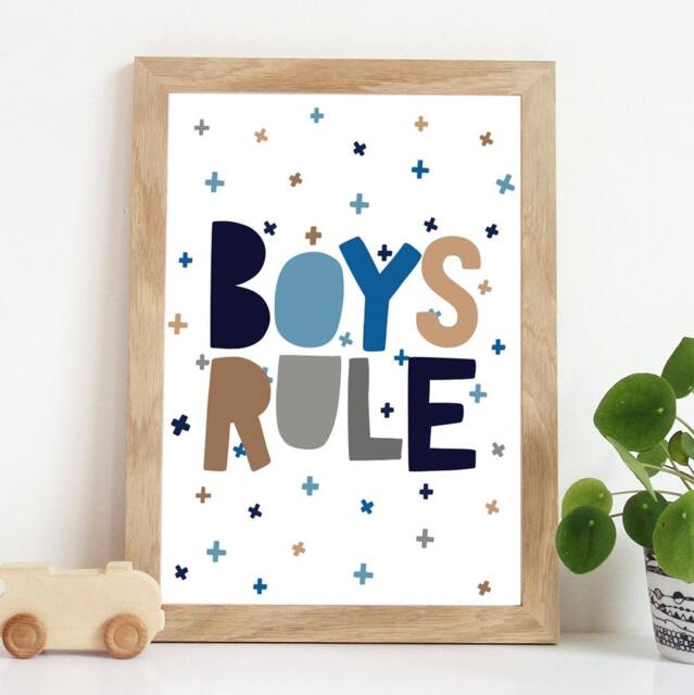 Boys Rule Print, Nursery Prints, Bedroom Decor, Blue, Playroom Wall Art - image 1