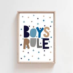 Boys Rule Print, Nursery Prints, Bedroom Decor, Blue, Playroom Wall Art - thumbnail 2