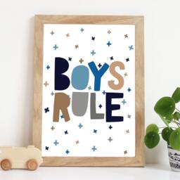 Boys Rule Print, Nursery Prints, Bedroom Decor, Blue, Playroom Wall Art - thumbnail 1
