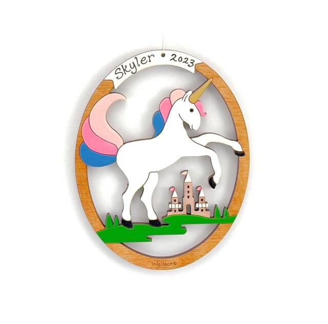 Personalized Unicorn Christmas Ornament - Wood, Laser Cut, Hand Painted - image 1