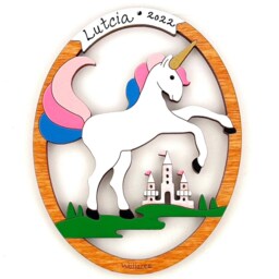 Personalized Unicorn Christmas Ornament - Wood, Laser Cut, Hand Painted - thumbnail 2