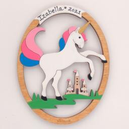 Personalized Unicorn Christmas Ornament - Wood, Laser Cut, Hand Painted - thumbnail 3