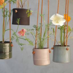 Black Hanging Planter With Leather Straps, Minimalist Pottery Pot, Ceramic Planter, Succulent Modern - thumbnail 4