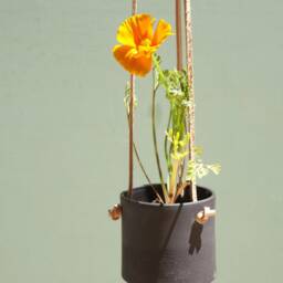 Black Hanging Planter With Leather Straps, Minimalist Pottery Pot, Ceramic Planter, Succulent Modern - thumbnail 2