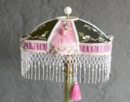 Victorian Lampshade Perle De Rose, Cottagecare Lamp With Beaded Fringe For Beddroom Decor Or Hall Saloon . Handmade in France