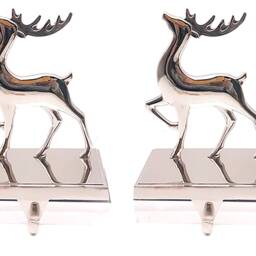 Silver Stocking Holder Reindeer Hangers Christmas For Fireplace Weighted Chrome Hook Metal Decoration Dog Kids Snowflake - thumbnail 2