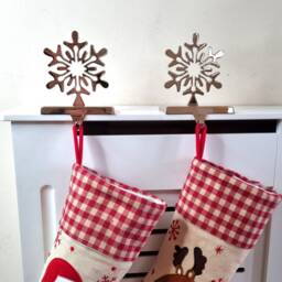 Silver Stocking Holder Reindeer Hangers Christmas For Fireplace Weighted Chrome Hook Metal Decoration Dog Kids Snowflake - thumbnail 3