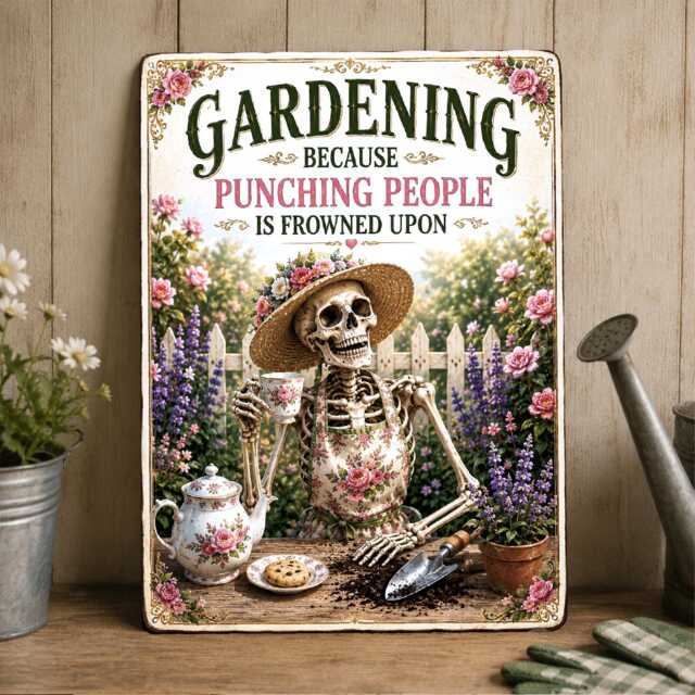 Skeleton Garden Decor, Metal Sign Outdoor, Funny Sign, Gardening Gifts For Women, Wall Art - image 1