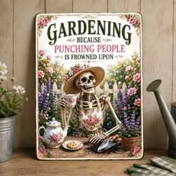 Skeleton Garden Decor, Metal Sign Outdoor, Funny Sign, Gardening Gifts For Women, Wall Art - thumbnail 1