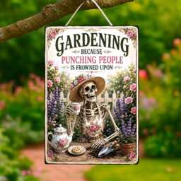Skeleton Garden Decor, Metal Sign Outdoor, Funny Sign, Gardening Gifts For Women, Wall Art - thumbnail 4