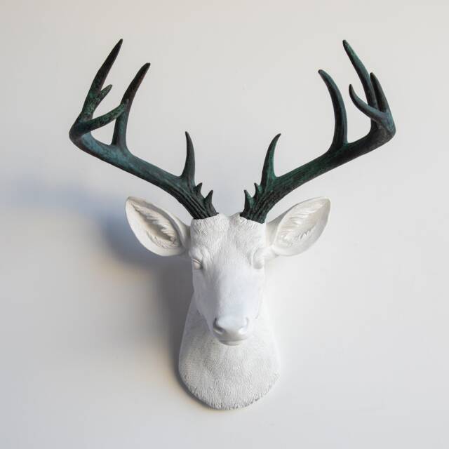 Faux Taxidermy Large Deer Head Wall Mount - Decor White & Bronze Patina Nd0176 - image 1