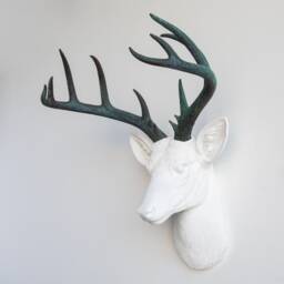 Faux Taxidermy Large Deer Head Wall Mount - Decor White & Bronze Patina Nd0176 - thumbnail 2