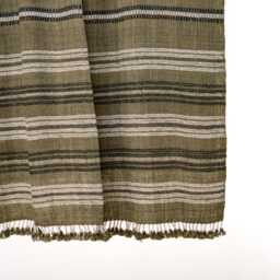 Olive Striped Indian Wool Throw Blanket, Handwoven Couch Coverlet With Earthy Bed Accent - Moss - thumbnail 2