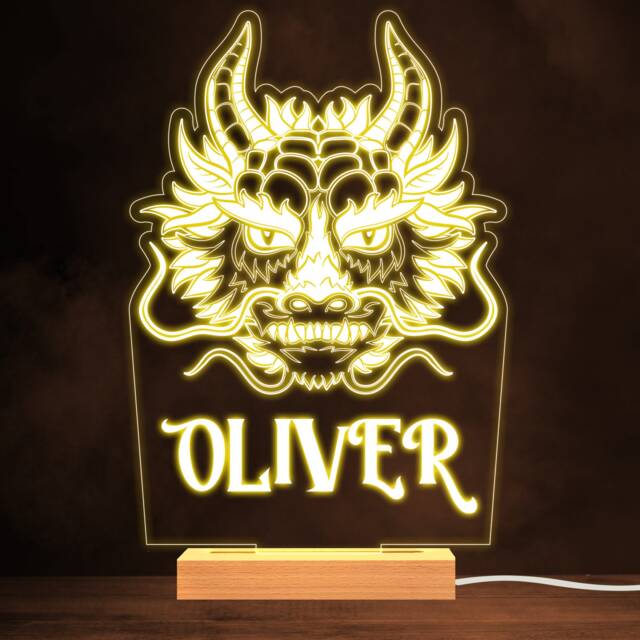 Cool Dragon Head Warm White Lamp Personalised Gift Night Light - Bedroom - image 1