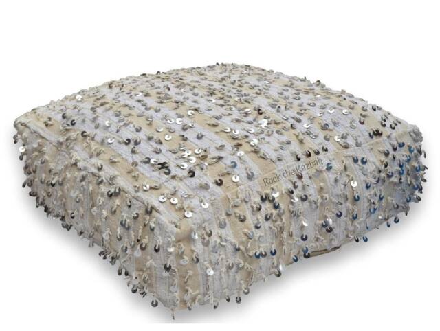 Moroccan Handira Floor Cushion, Large Pillow, Pouffe, Footstool, Handmade From Wool & Sequins - image 1