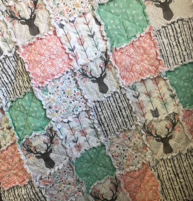 Deer Antler Baby Rag Quilt - Brambleberry Ridge Forest Crib Bedding - image 1