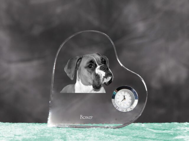 Boxer - Crystal Clock in The Shape Of A Heart With Image Pure-Bred Dog - image 1