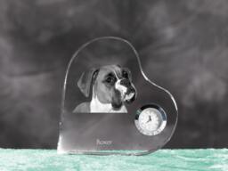 Boxer - Crystal Clock in The Shape Of A Heart With Image Pure-Bred Dog - thumbnail 1