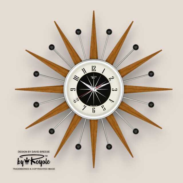 Teak Starburst Clock Mid Century Modern Wall Decor, 19 - image 1