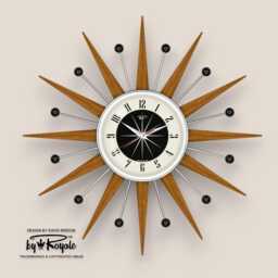 Teak Starburst Clock Mid Century Modern Wall Decor, 19