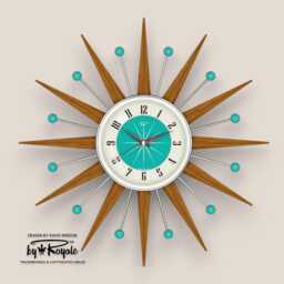 Teak Starburst Clock Mid Century Modern Wall Decor, 19 - thumbnail 4